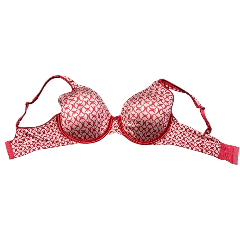 Maidenform Underwire Bra Womens 34DD Pink Red Geometric Print Full Coverage